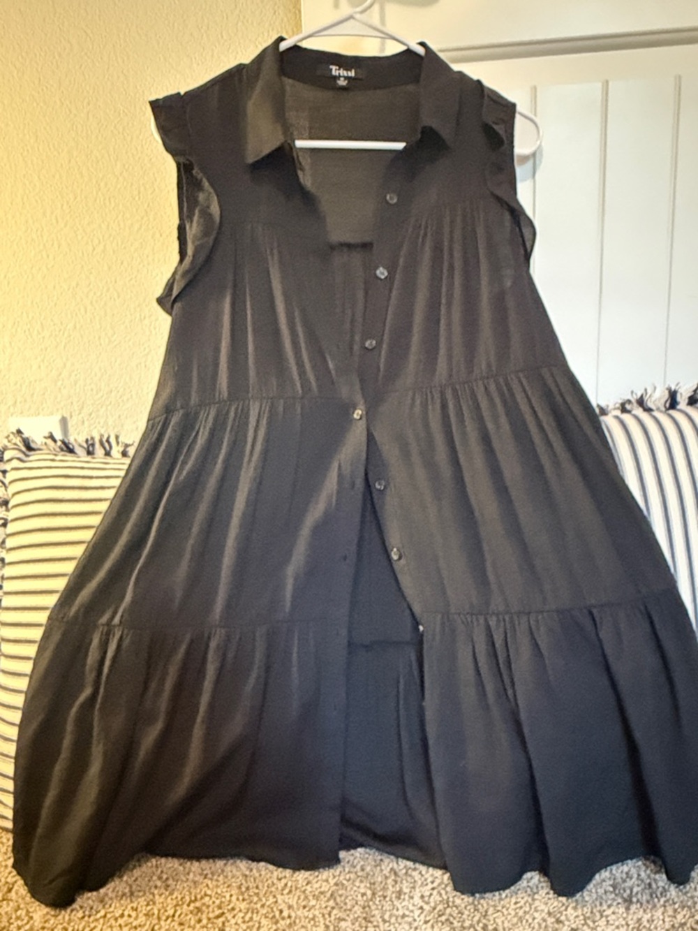 Tribal Black Sleeveless Tiered Button-Front Maxi Dress